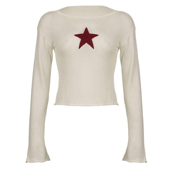 Knitted star pattern contrast long sleeve top y2k 90s Revival Techno Fashion