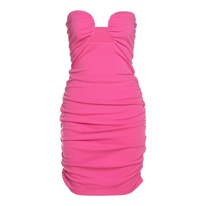 Hollow out ruched solid tube dress - Halibuy